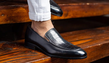 Enzo Stitch Toe Loafer in Black Croc
